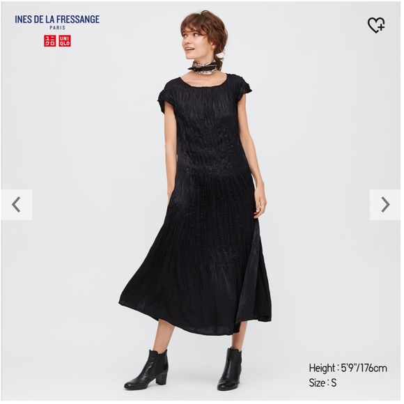 Uniqlo Ines de la Fressange black satin twist pleated short sleeve dress NWT - Picture 1 of 10